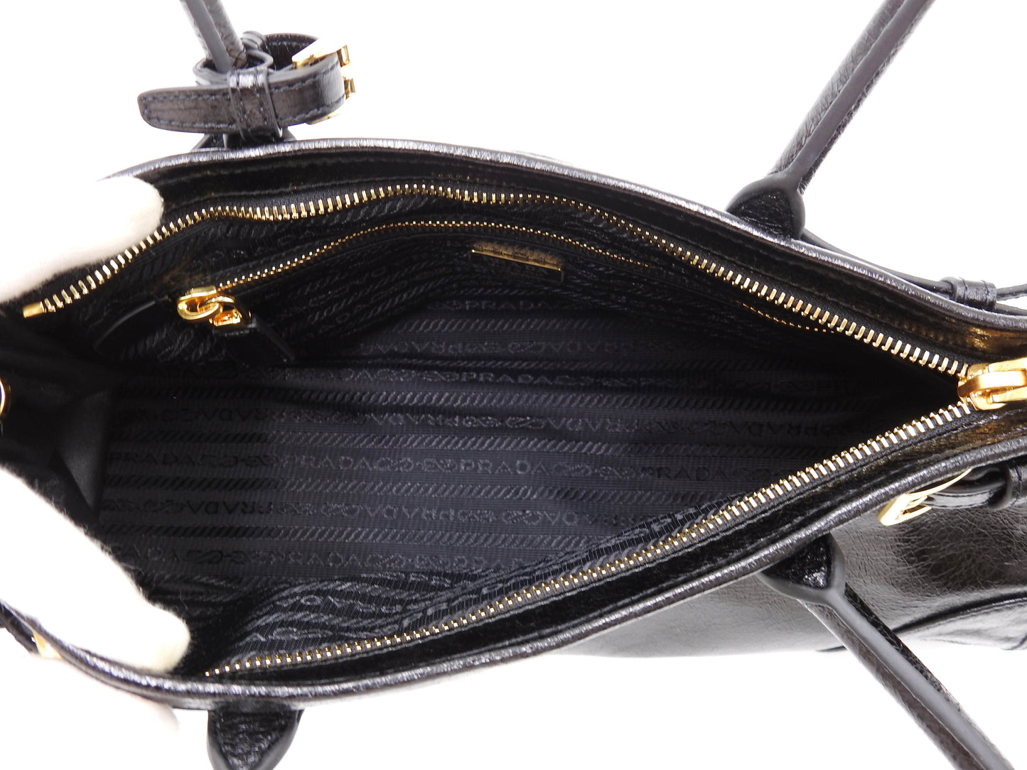 PRADA Bonnie Medium 2way Shoulder Hand Bag Leather Black Gold 1BA426