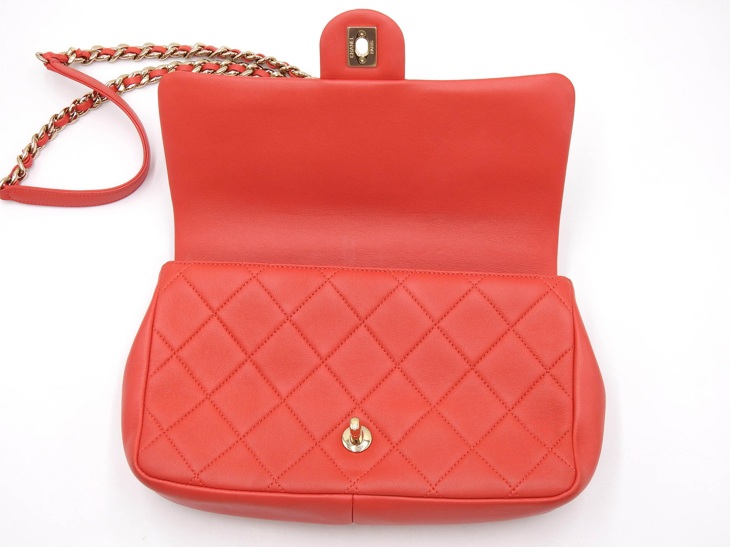 CHANEL CC Matelasse Chain Shoulder Bag Lambskin Leather Red Gold AS1354