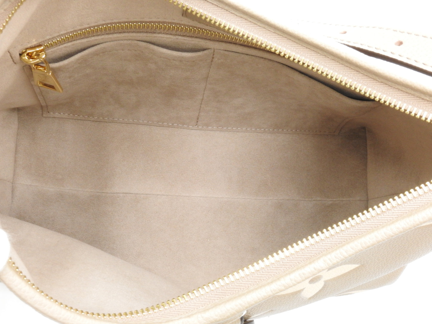 LOUIS VUITTON Monogram Empreinte Carryall Zip NM PM Dove Cream M47180