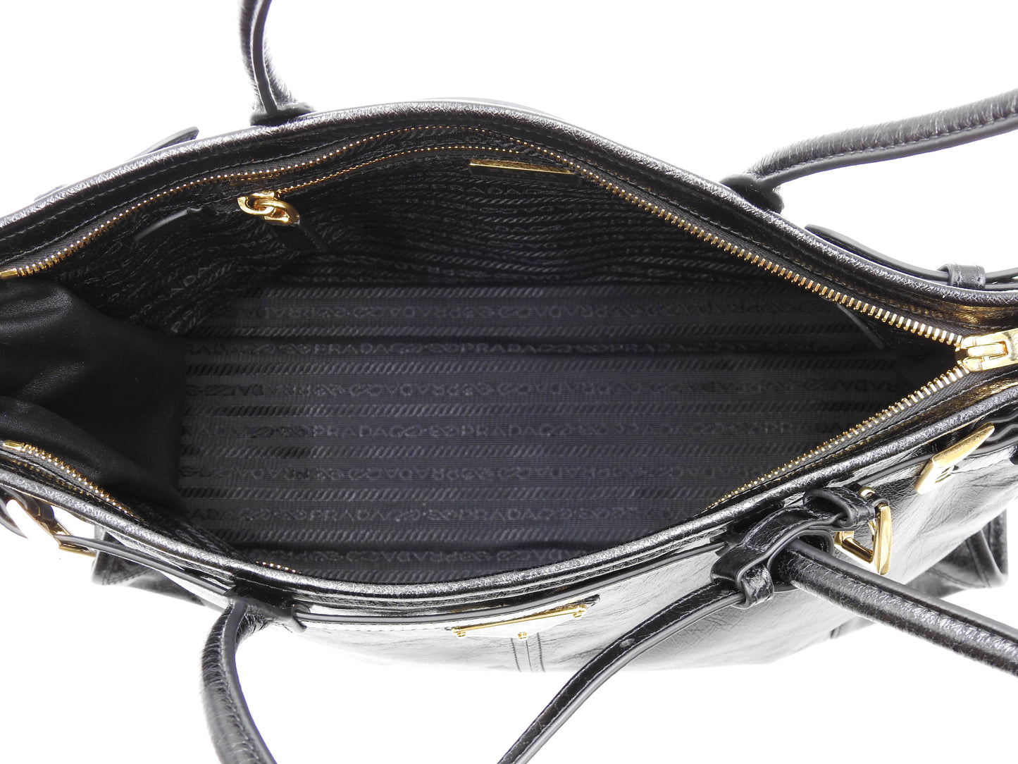 PRADA Bonnie Large 2way Shoulder Hand Bag Leather Black Gold Metal 1BA433