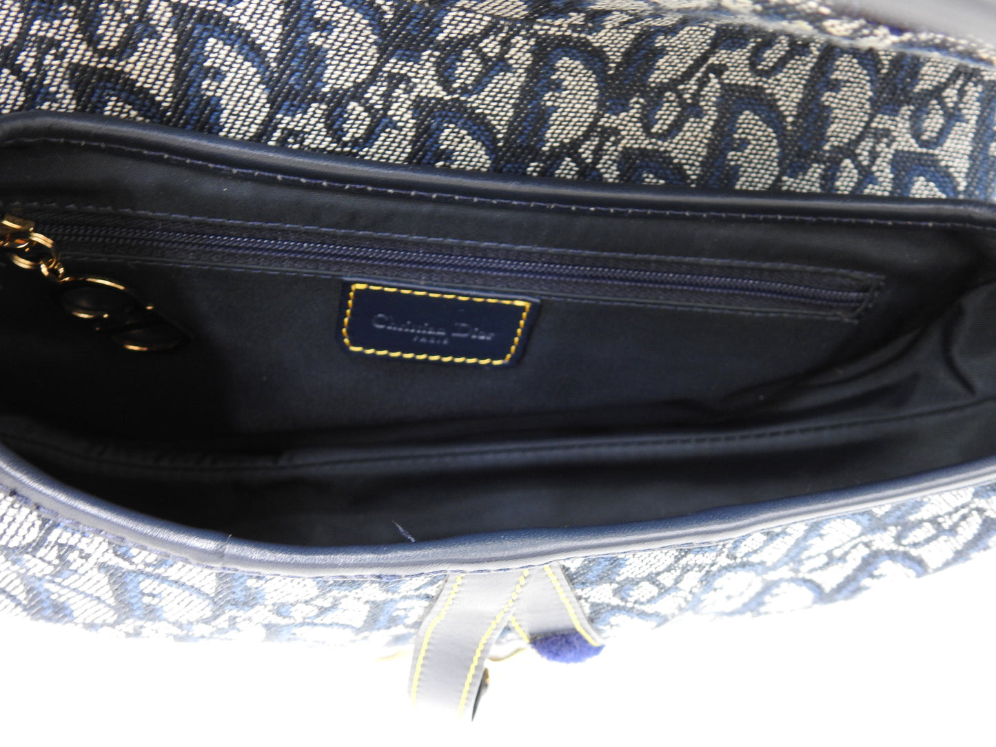 Christian Dior Trotter Oblique Saddle Bag Shoulder Hand Bag Canvas Navy