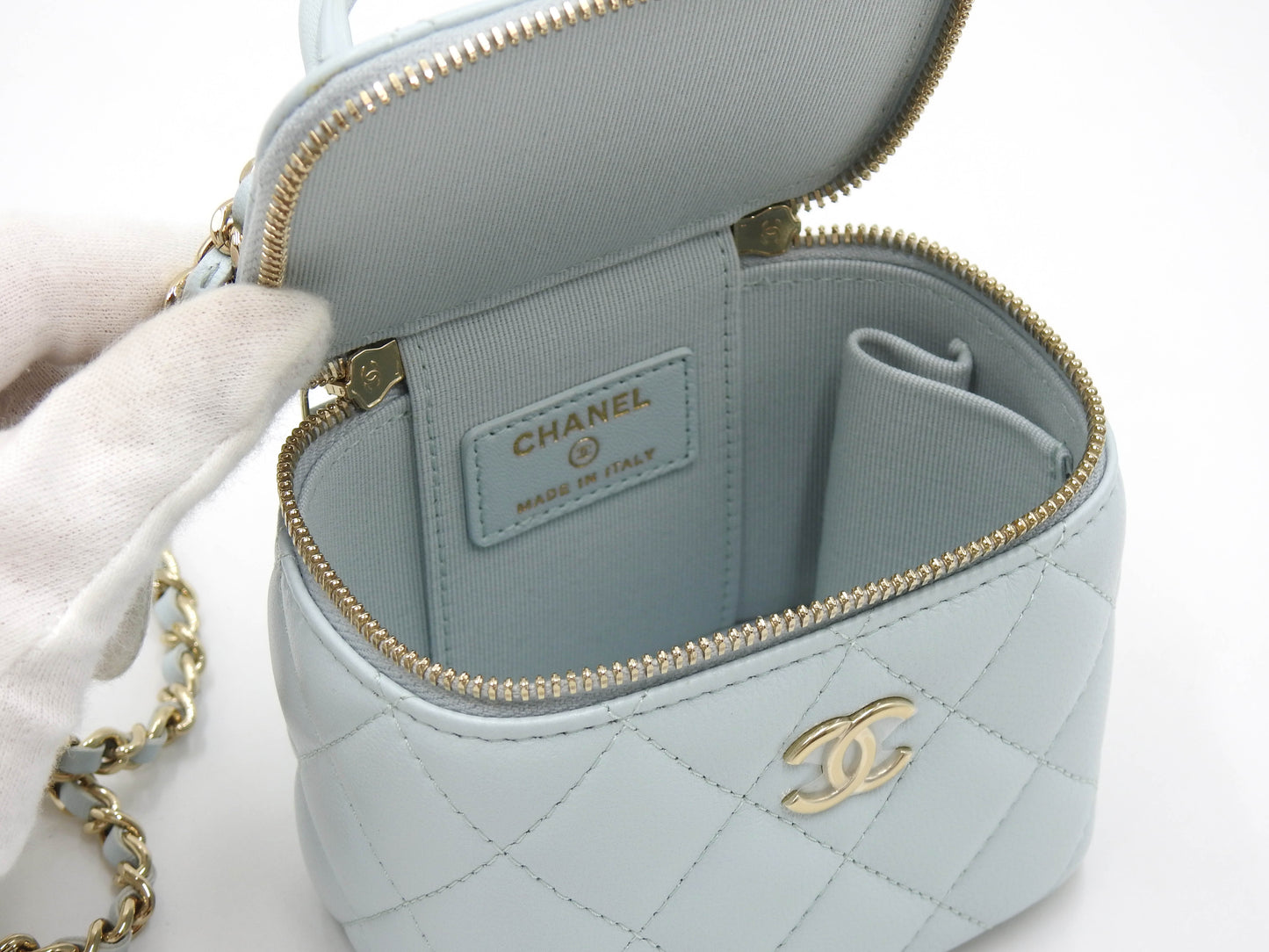 CHANEL Matelasse Top Handle Small Vanity Shoulder Bag Lambskin Blue AP2198