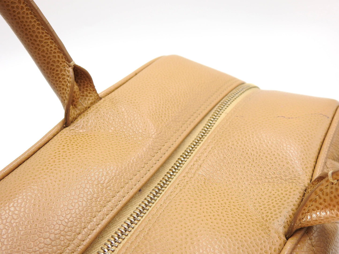 CHANEL Timeless CC Matelasse Boston Hand Bag Caviarskin Beige A20997