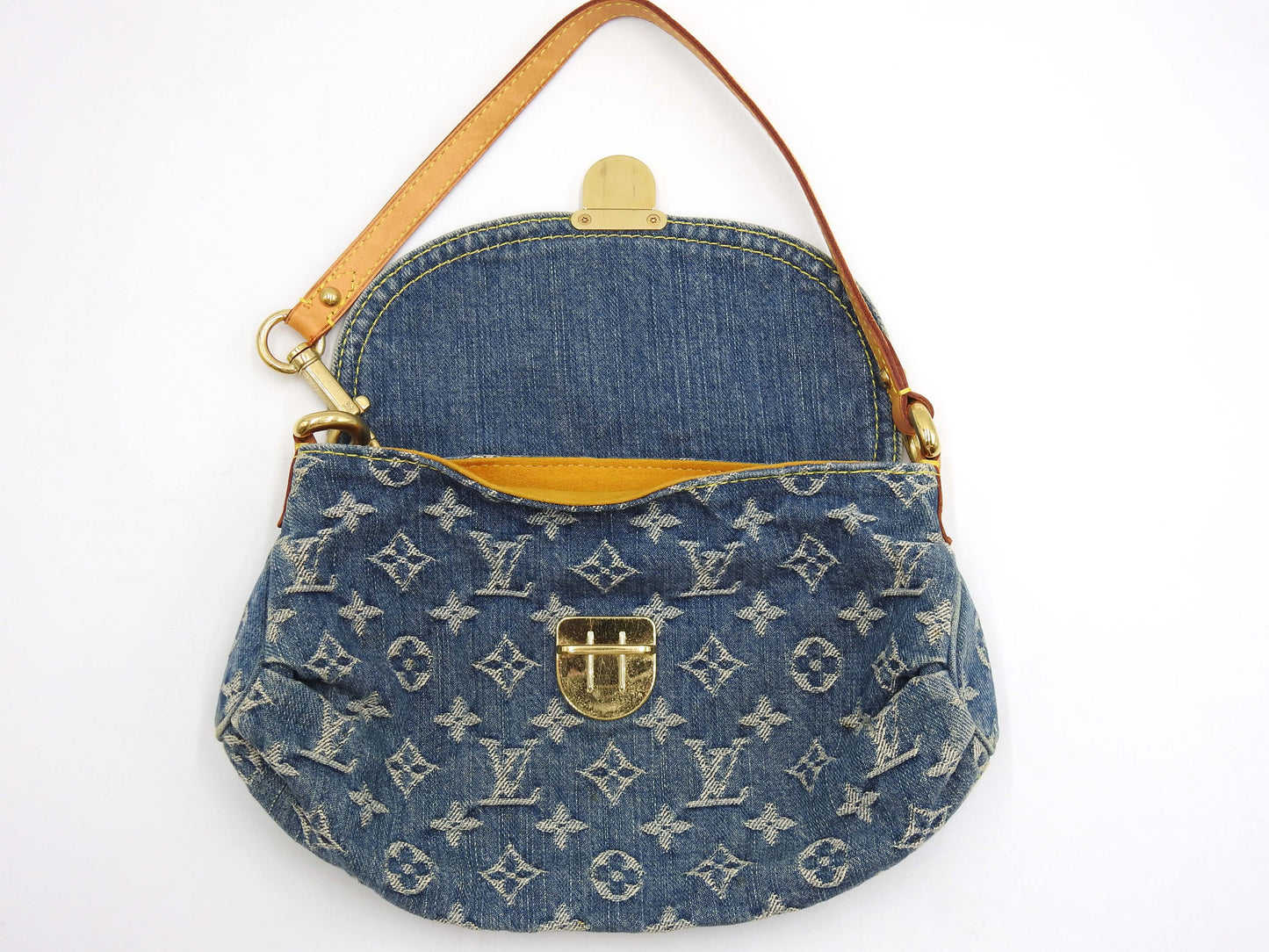 LOUIS VUITTON Mini Pleaty Monogram Denim Shoulder Hand Bag Blue M95050