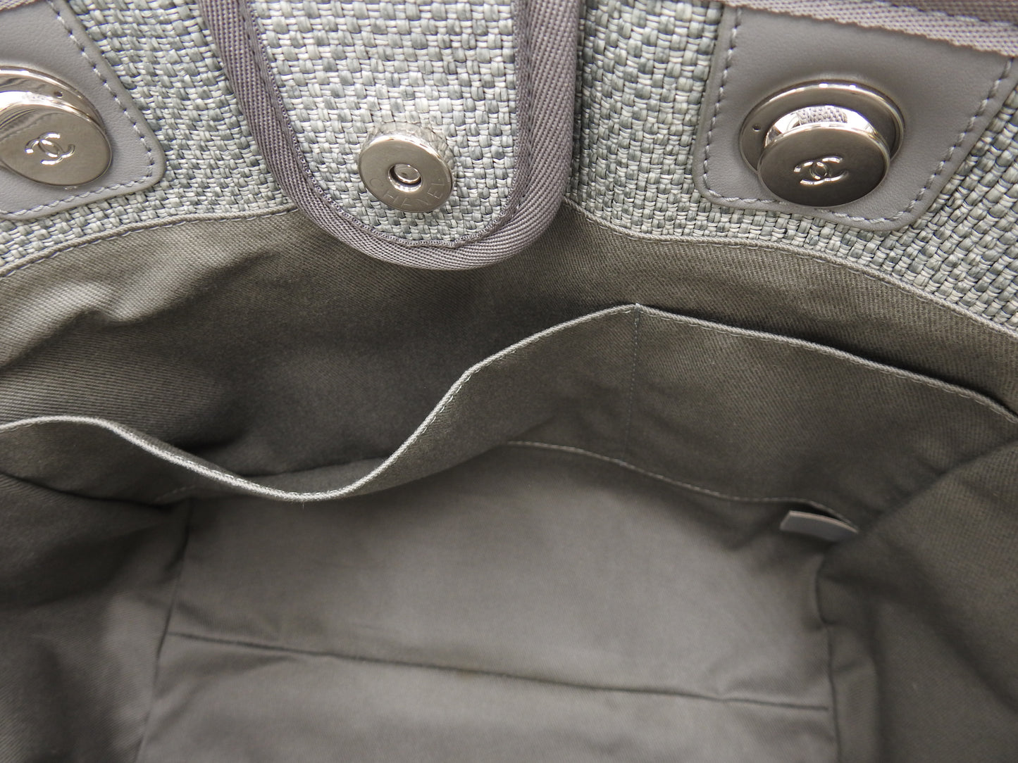 CHANEL Deauville MM Tote Bag Shoulder Bag Straw Canvas Gray Silver A67001