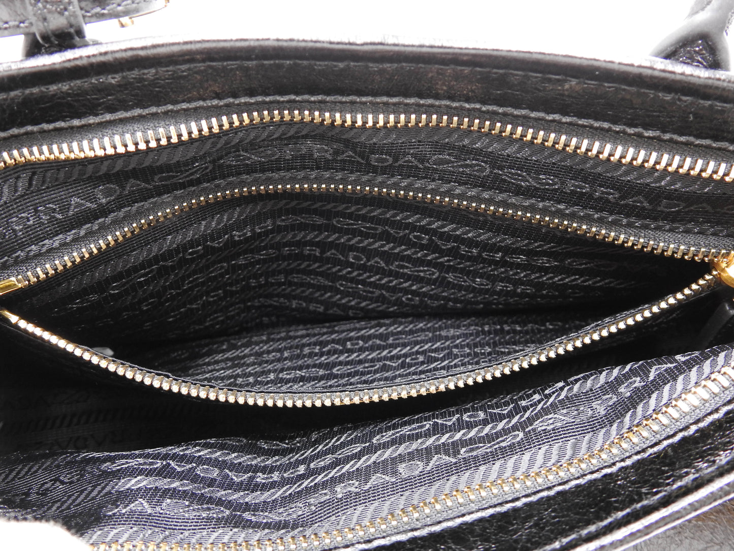 PRADA Bonnie Medium 2way Shoulder Hand Bag Leather Black Gold 1BA426