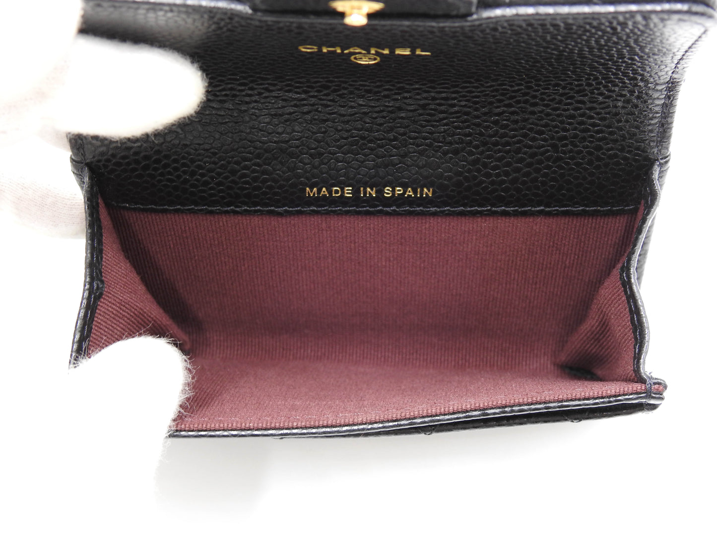 CHANEL CC Matelasse Card Case Holder Caviarskin Black Gold AP0214