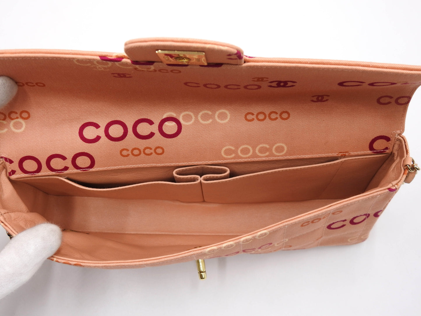 CHANEL COCO Chocolate Bar Chain Shoulder Bag Canvas Pink Gold A15316