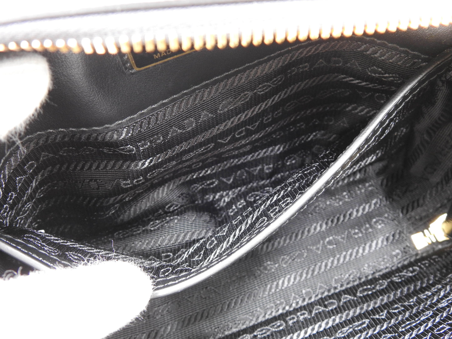 PRADA SAFFIANO TRAVEL SMALL BRIQUE Shoulder Bag Leather Gold 2VH070