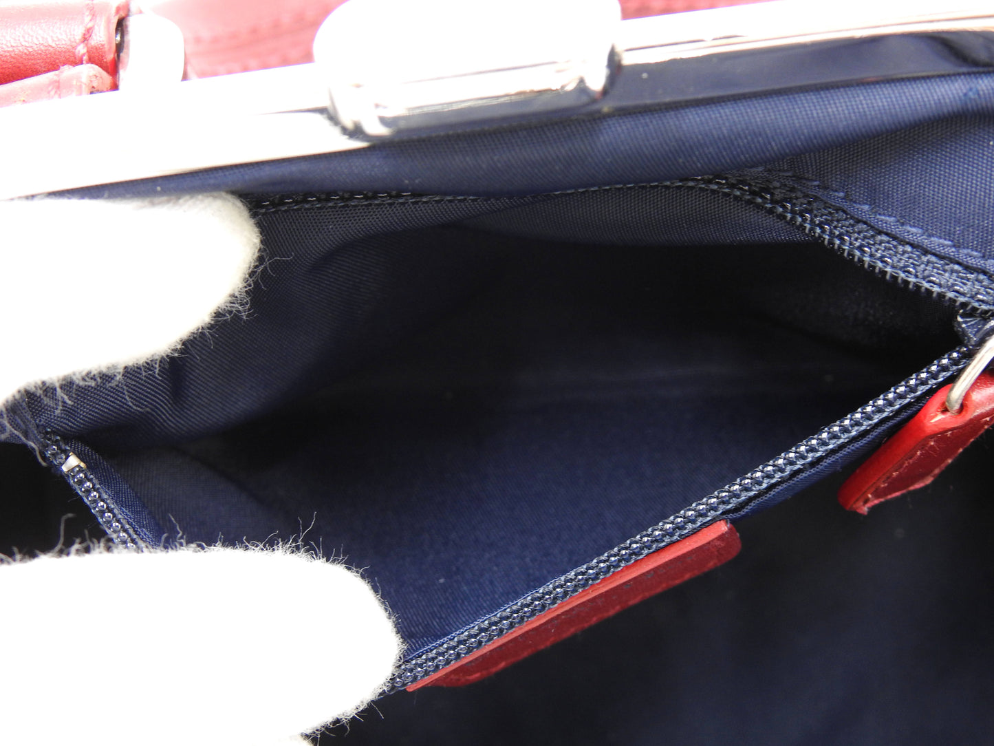 Christian Dior Trotter Kiss Lock Mini Hand Bag Canvas Leather Navy Red