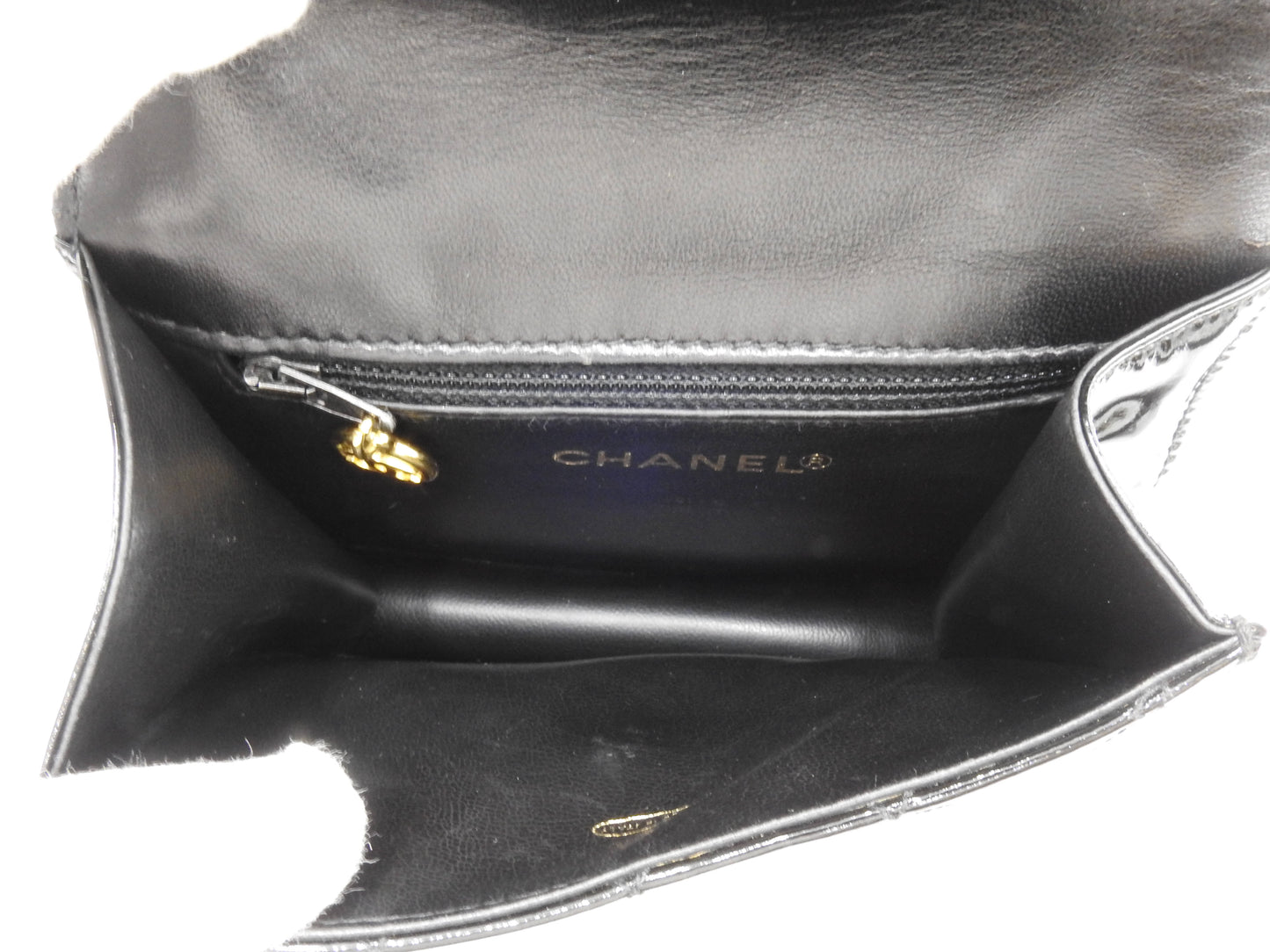 CHANEL CC Matelasse Mini Waist Belt Bag Enamel Patent Leather Black Gold