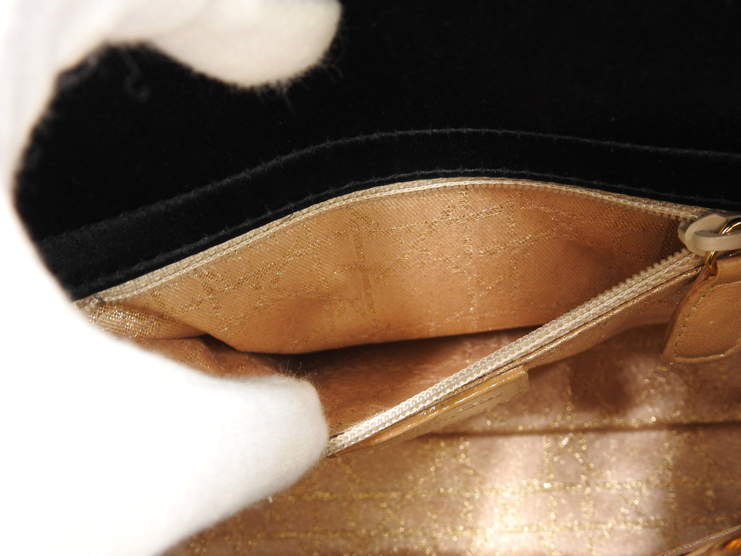 Christian Dior Lady Dior Mini Cannage Hand Bag Satin Crystal Black Gold