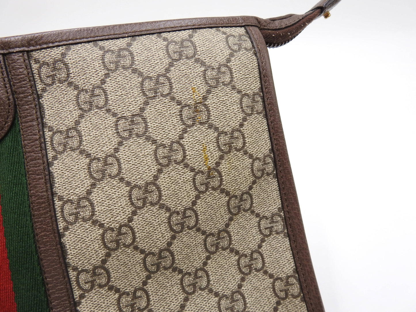 GUCCI Ophidia Web GG Supreme Toiletry Pouch Clutch Bag Beige Brown 598234