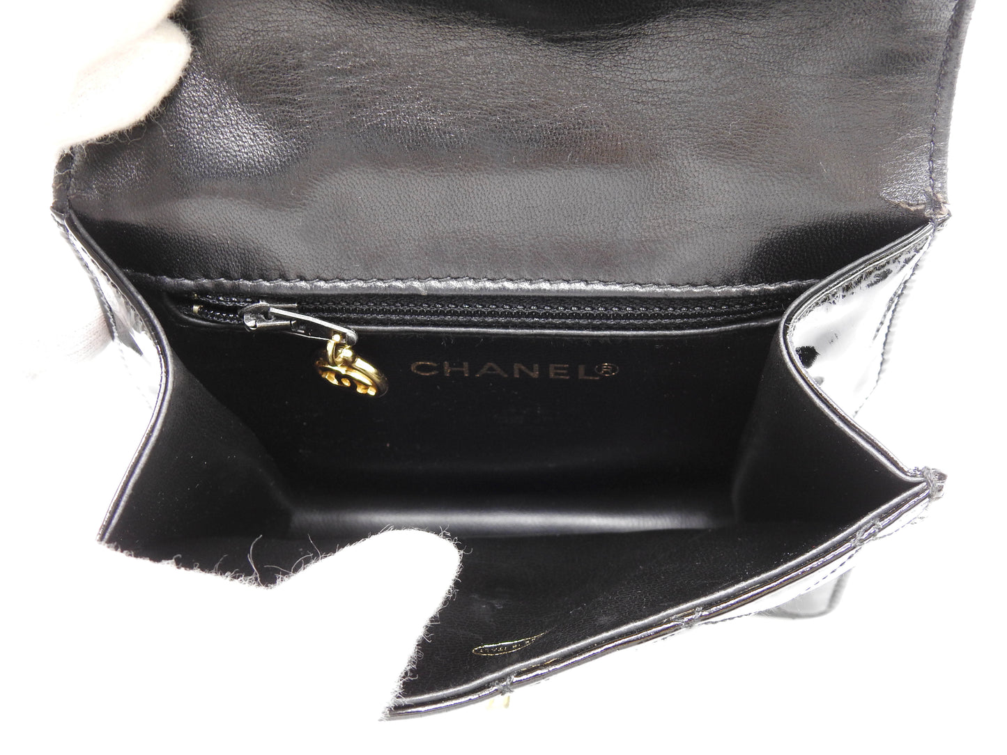CHANEL CC Matelasse Mini Waist Belt Bag Enamel Patent Leather Black Gold
