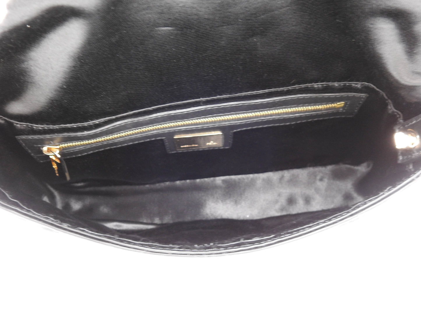 FENDI Mamma Baguette Shoulder Hand Bag Satin Leather Crystal Black 8BR600