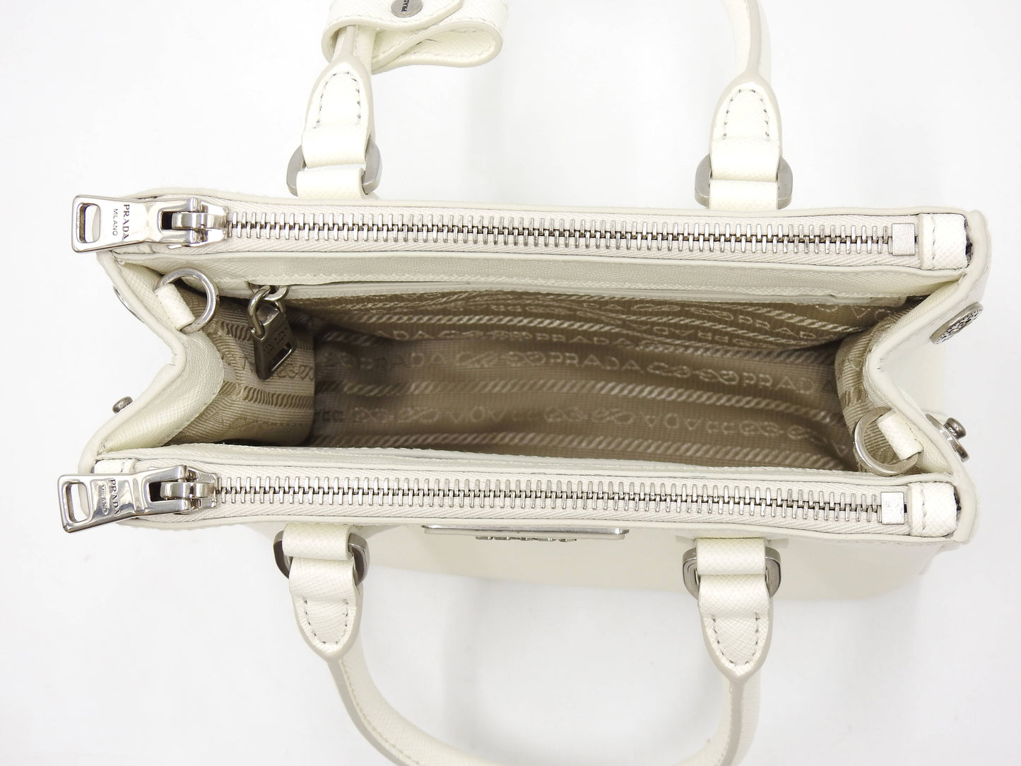 PRADA Galleria Mini Shoulder Hand Bag SAFFIANO LUX Leather White 1BA906