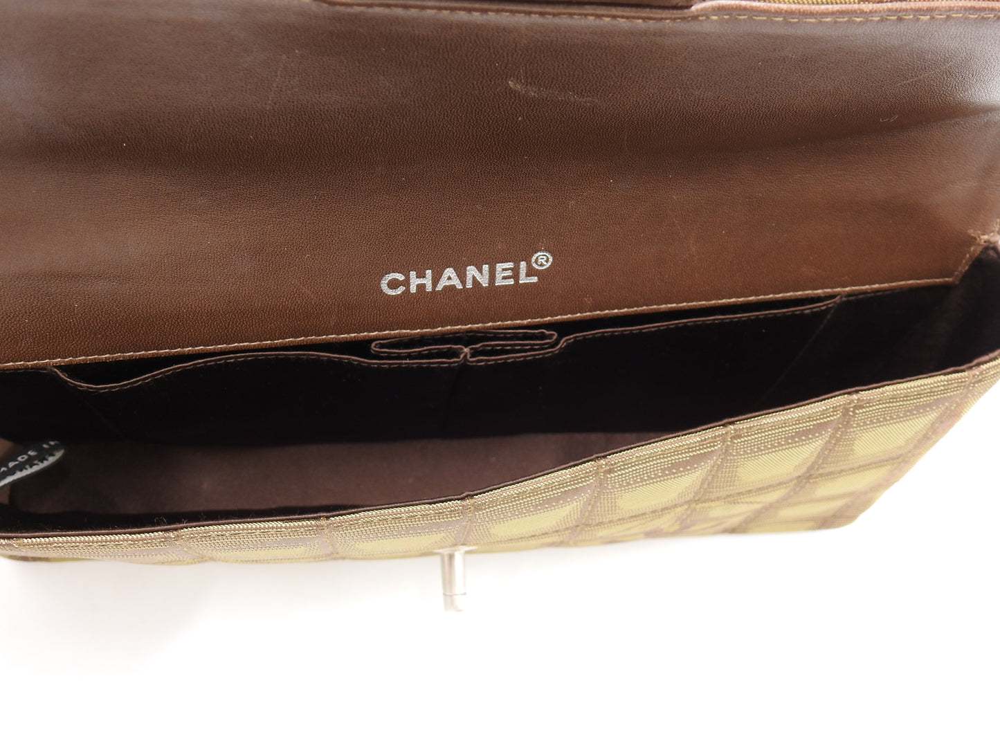 CHANEL New Travel Line Chocolate Bar Chain Shoulder Bag Khaki A15316
