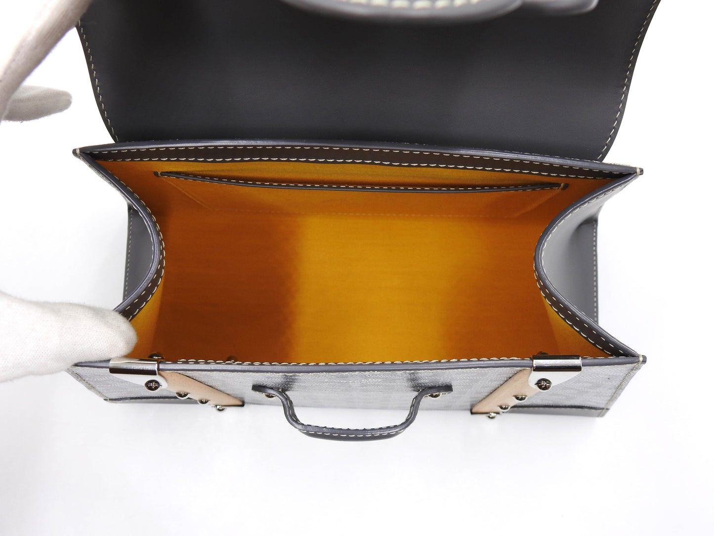 GOYARD Goyardine Saigon PM 2way Shoulder Hand Bag PVC Leather Wood Gray