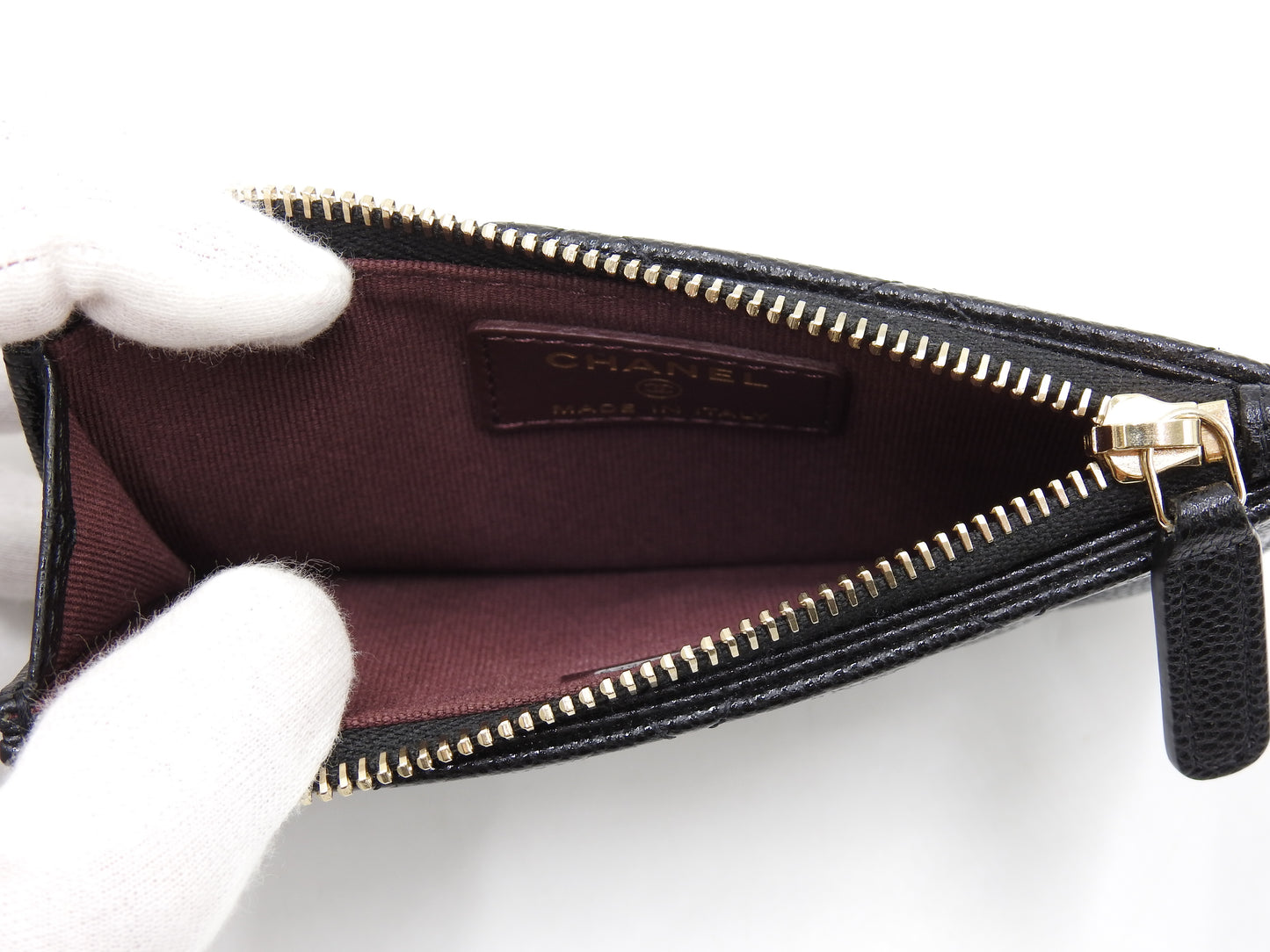 CHANEL CC Matelasse Zip Coin Purse Card Holder Case Caviarskin Black AP2570