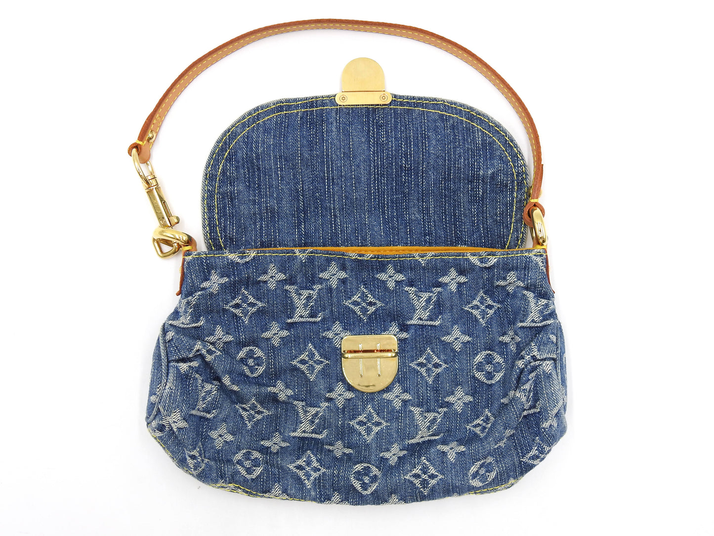 LOUIS VUITTON Mini Pleaty Monogram Denim Shoulder Hand Bag Blue M95050