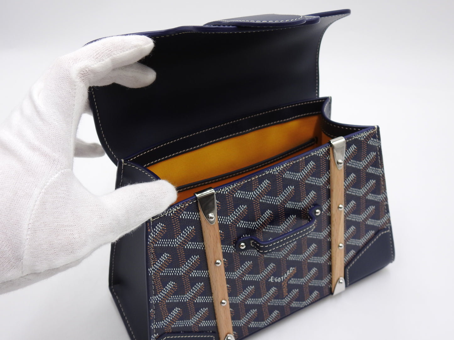 GOYARD Saigon Mini Structure Hand Shoulder Bag PVC Canvas Leather Navy