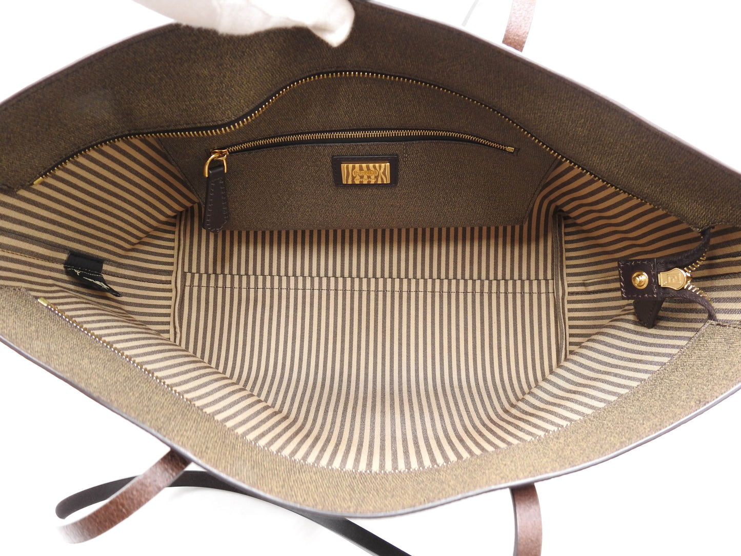 FENDI Zucca Tote Roll Bag Shoulder Bag PVC Khaki Brown 8BH198