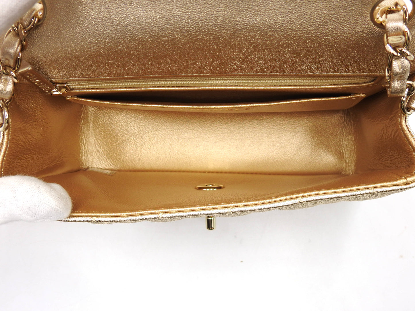 CHANEL Matelasse Mini Rectangular Flap Chain Shoulder Bag Lambskin Gold