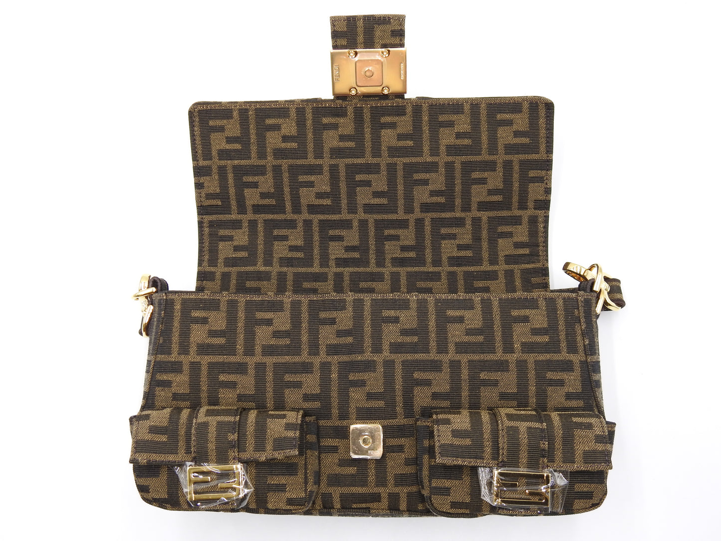 FENDI Multipocket Mamma Baguette Shoulder Hand Bag Zucca Khaki 8BR808