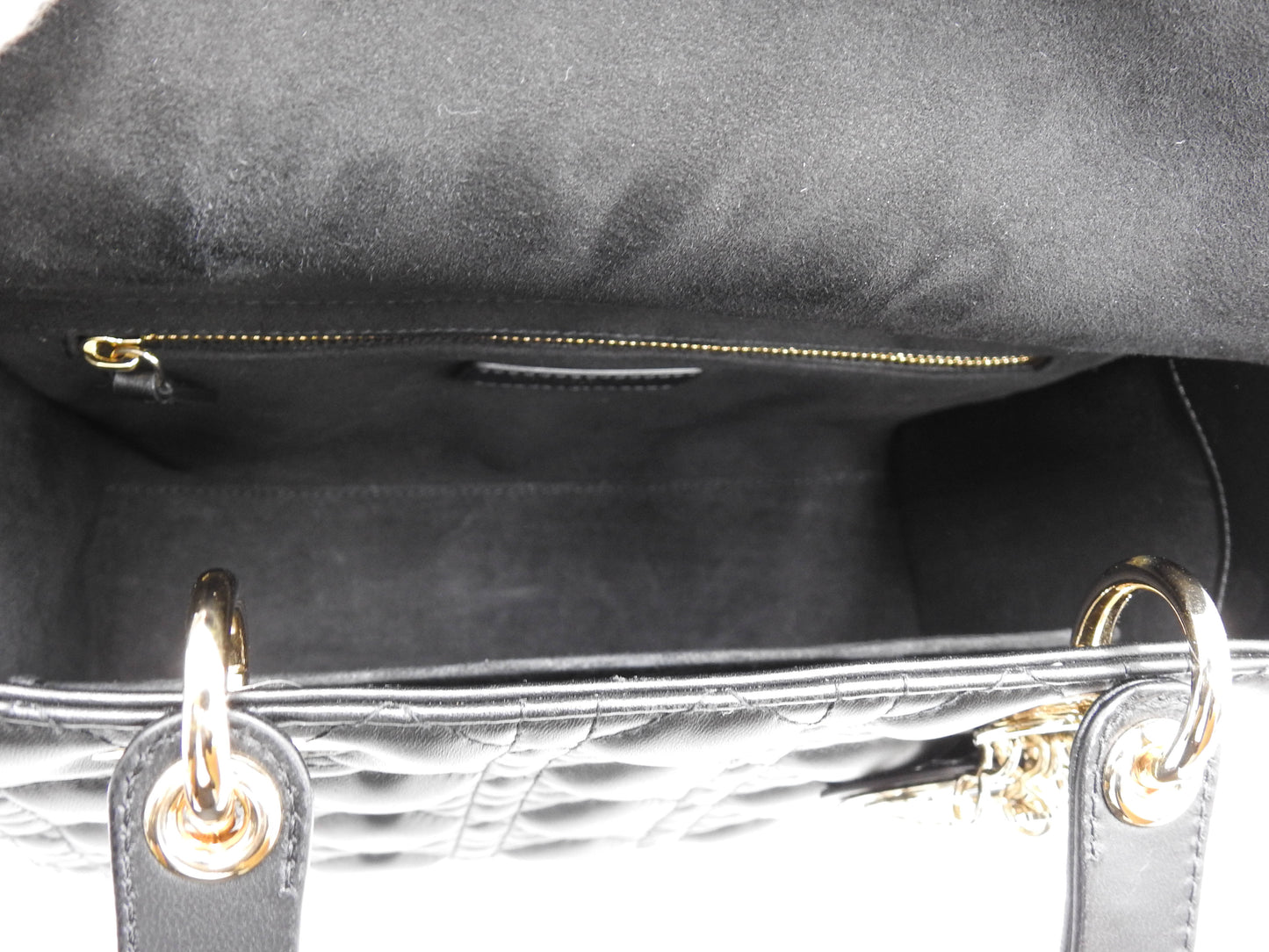 Christian Dior Lady Dior Medium Canage Hand Shoulder Bag Lambskin Black