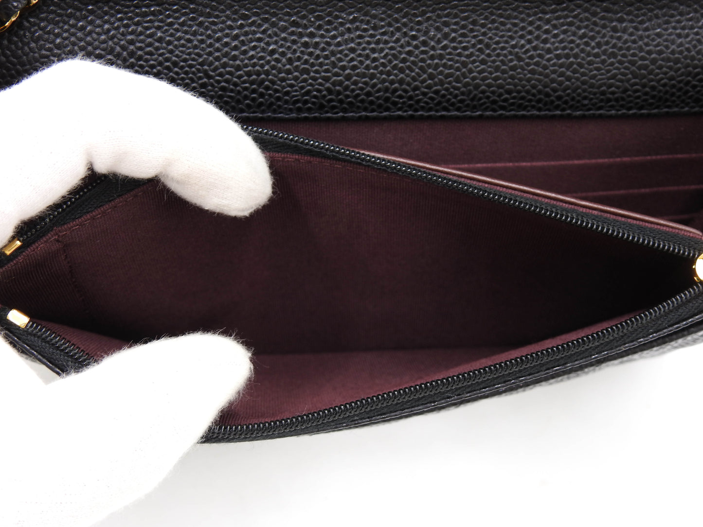 CHANEL CC Matelasse Wallet On Chain Shoulder Bag Caviarskin Black AP0250