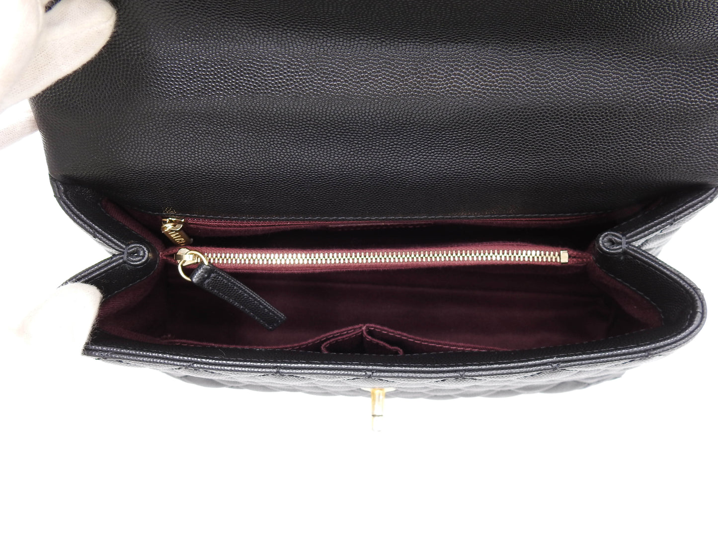 CHANEL CC Matelasse Coco Handle Hand Shoulder Bag Caviarskin Black A92991