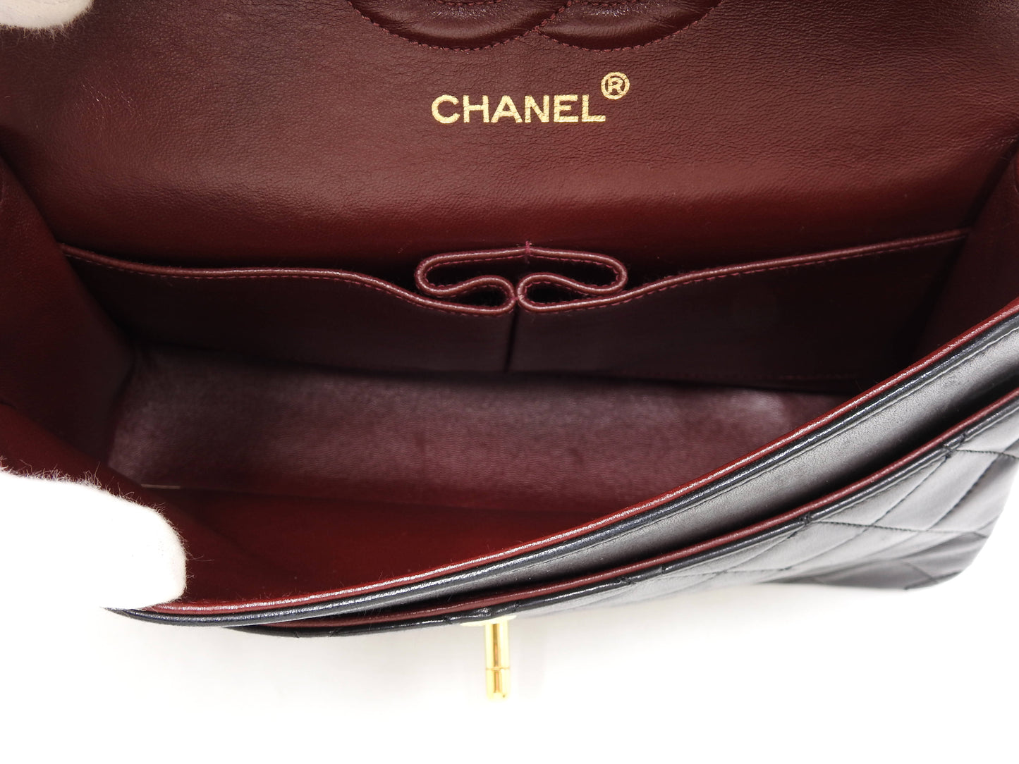 CHANEL Matelasse 25 Double Flap Chain Shoulder Bag Lambskin Black A01112