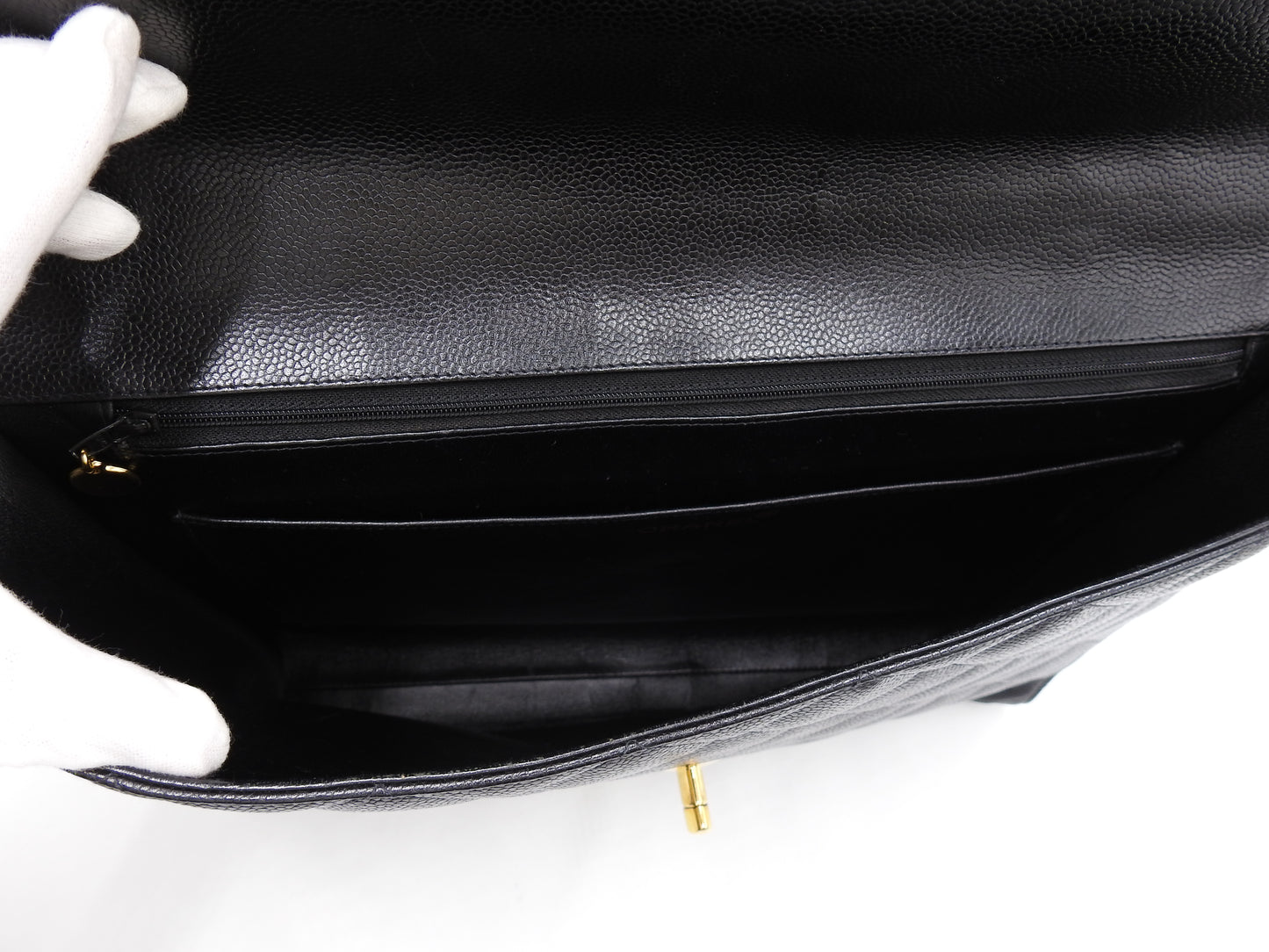 CHANEL CC Matelasse Briefcase Business Bag Caviarskin Leather Black Gold