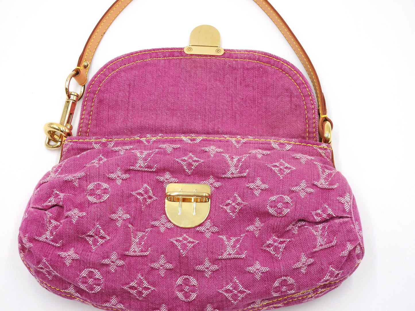 LOUIS VUITTON Mini Pleaty Monogram Denim Shoulder Hand Bag Pink M95216