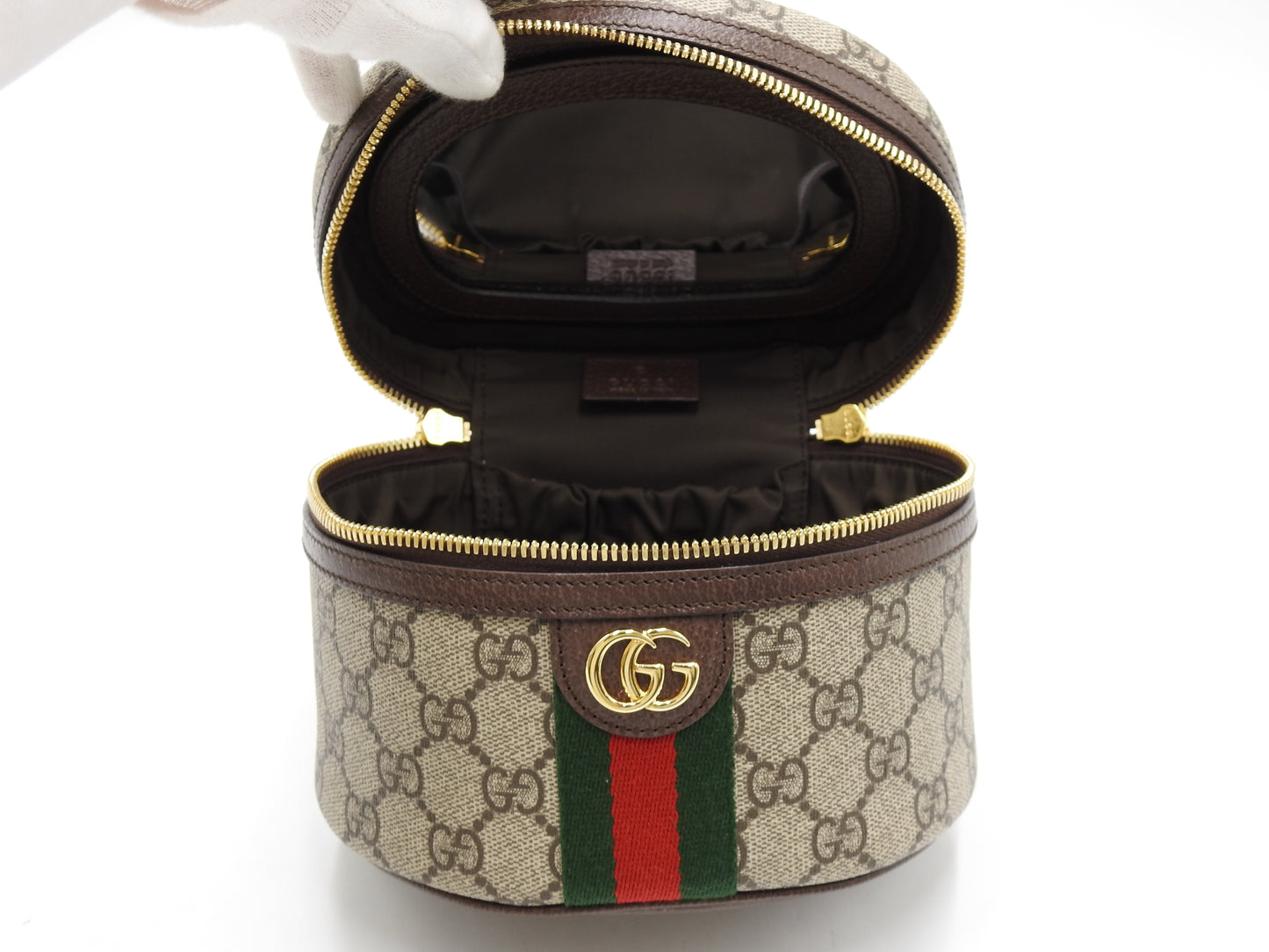 GUCCI GG Supreme Ophidia Web Vanity Bag Cosmetic Pouch Beige Brown 627463