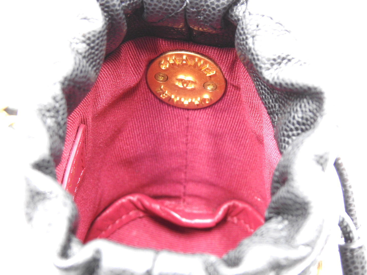 CHANEL CC Matelasse Mini Chain Bucket Shoulder Bag Caviarskin Black Gold