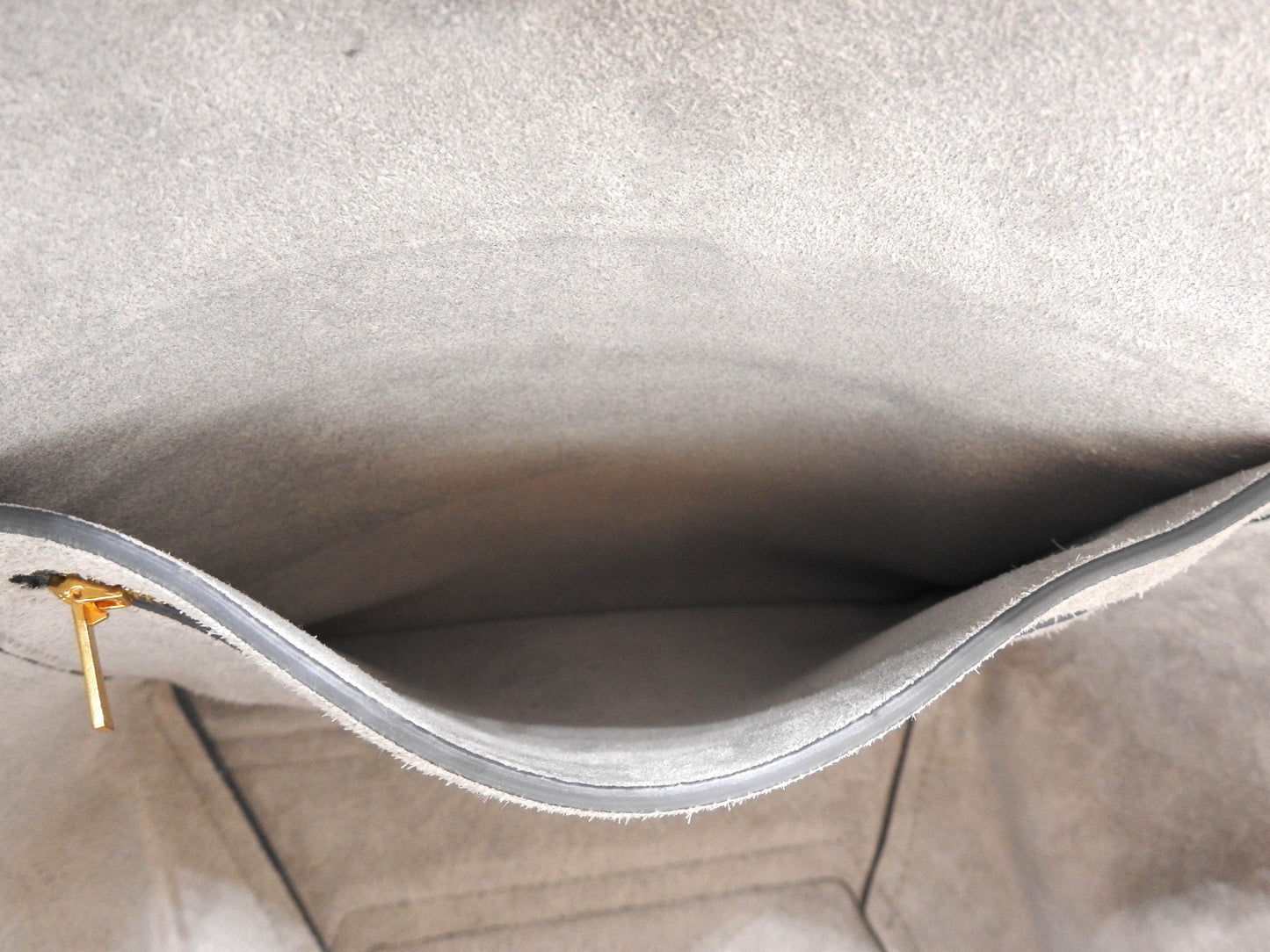 CELINE Medium Sangle Bucket Shoulder Bag Grained Calfskin Gray Blue 189593