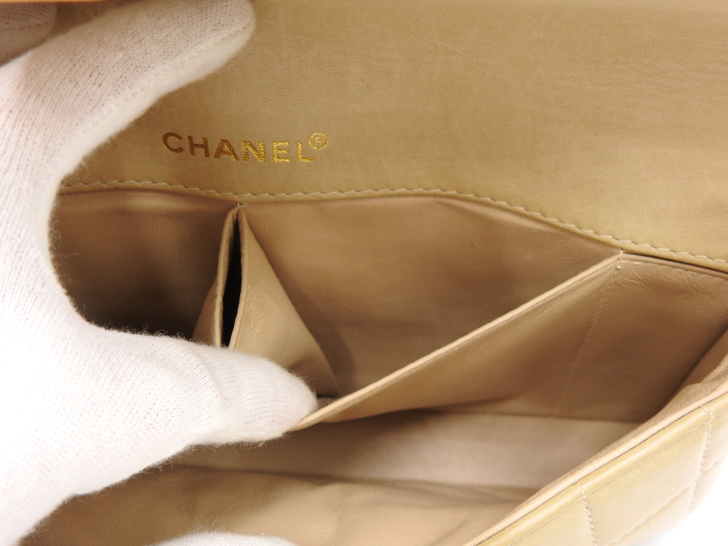 CHANEL Chocolate Bar Chain Shoulder Bag Lambskin Enamel Beige Black A15316