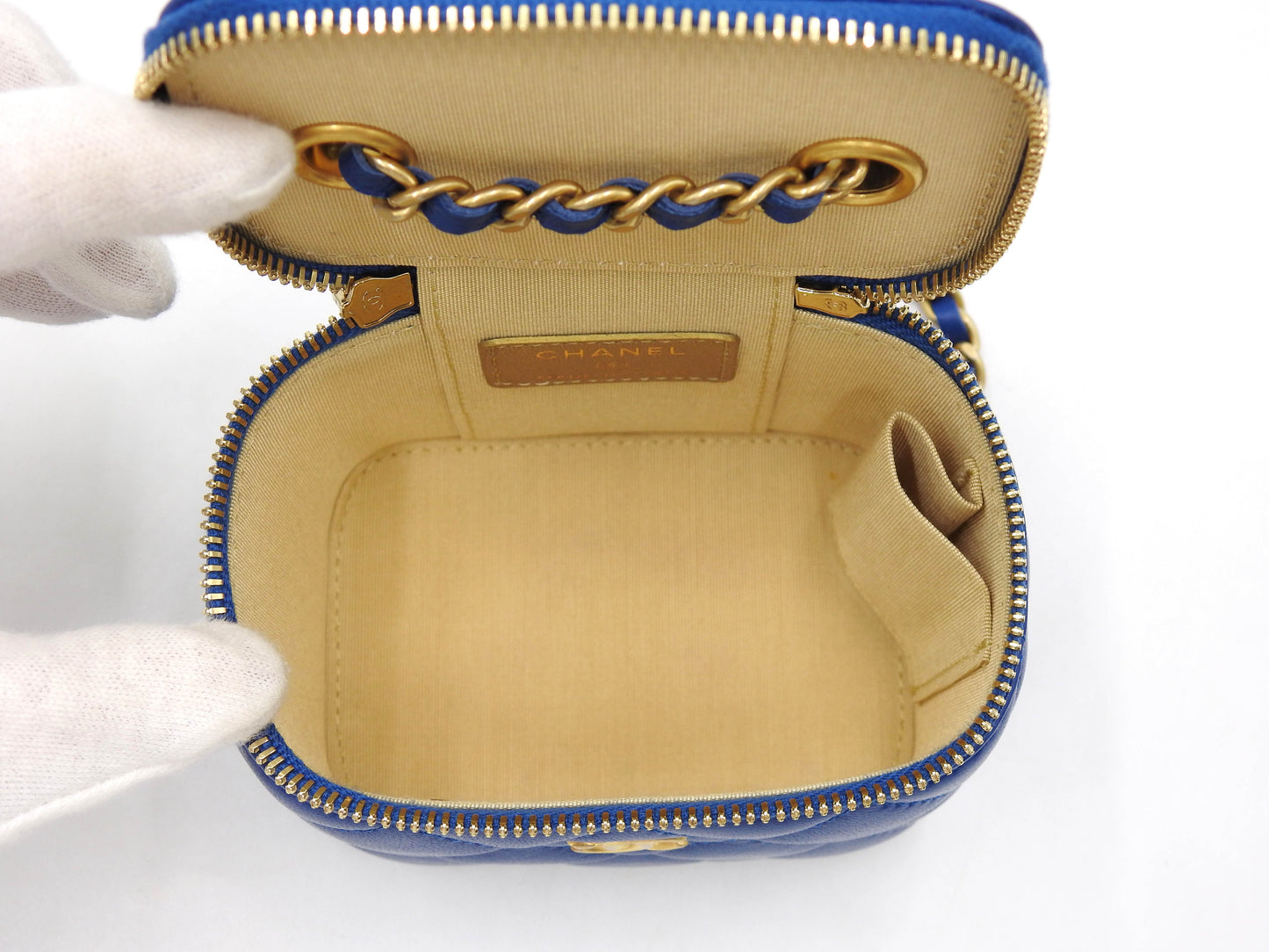 CHANEL Matelasse Pearl Crush Small Vanity Chain Shoulder Bag Blue AP1447