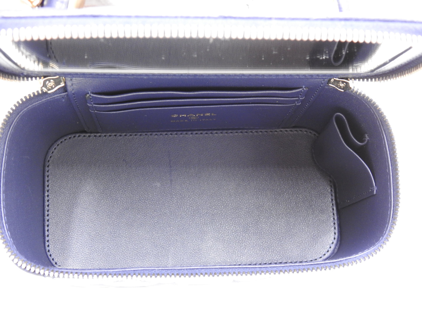 CHANEL CC Matelasse Top Handle 2way Chain Vanity Bag Lambskin Navy Gold