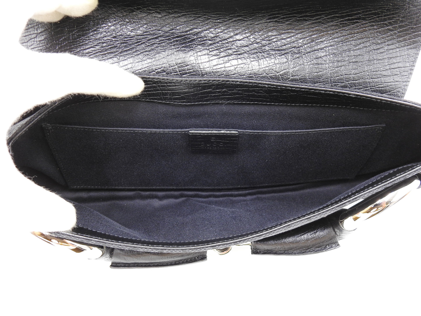 GUCCI GG Canvas Horsebit 2way Chain Clutch Hand Bag Leather Black 120134