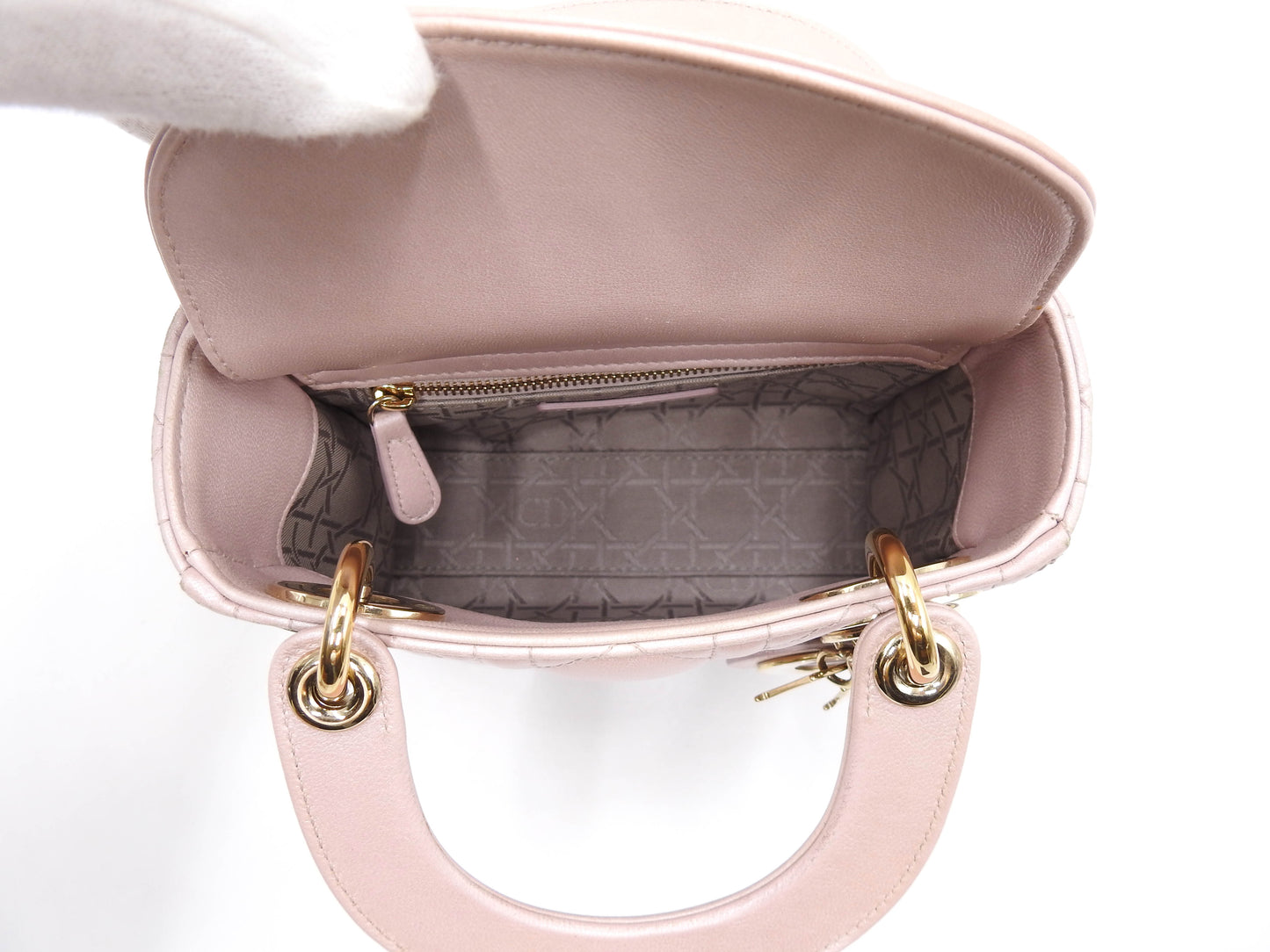 Christian Dior Lady Dior Mini Cannage Hand Shoulder Bag Lambskin Pink M0505