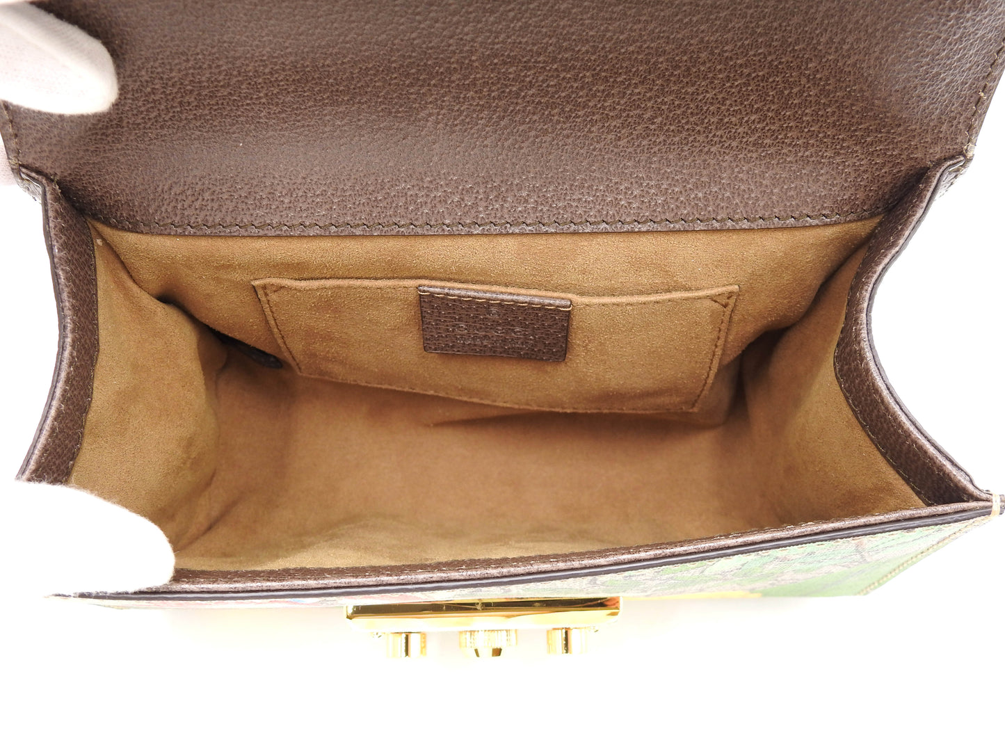 GUCCI GG Supreme Tian Padlock Small Chain Shoulder Bag Beige Brown 409487