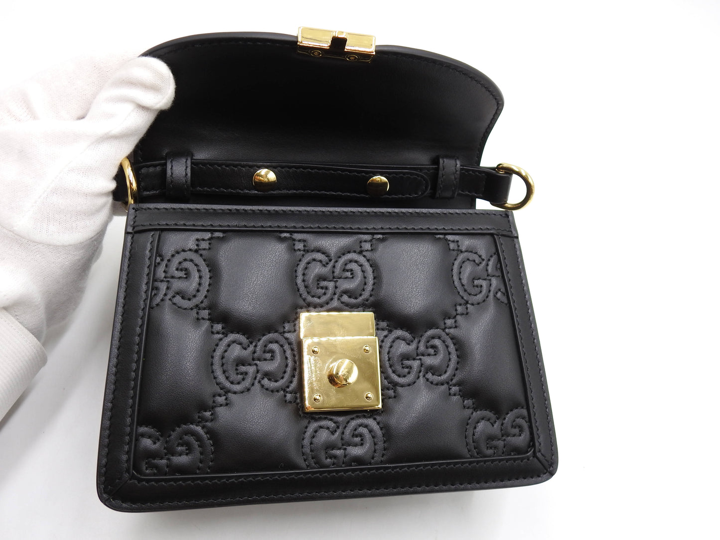 GUCCI GG Matelasse Top Handle 2way Shoulder Bag Leather Black 724499
