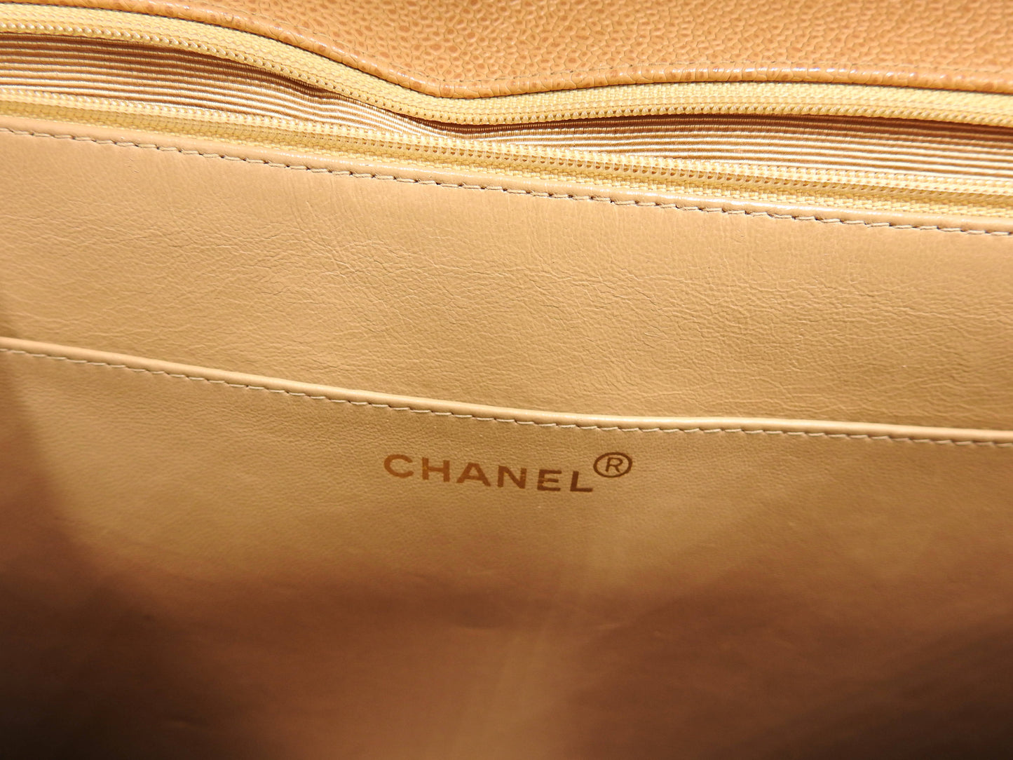 CHANEL CC Matelasse Briefcase Business Bag Caviarskin Leather Beige Gold