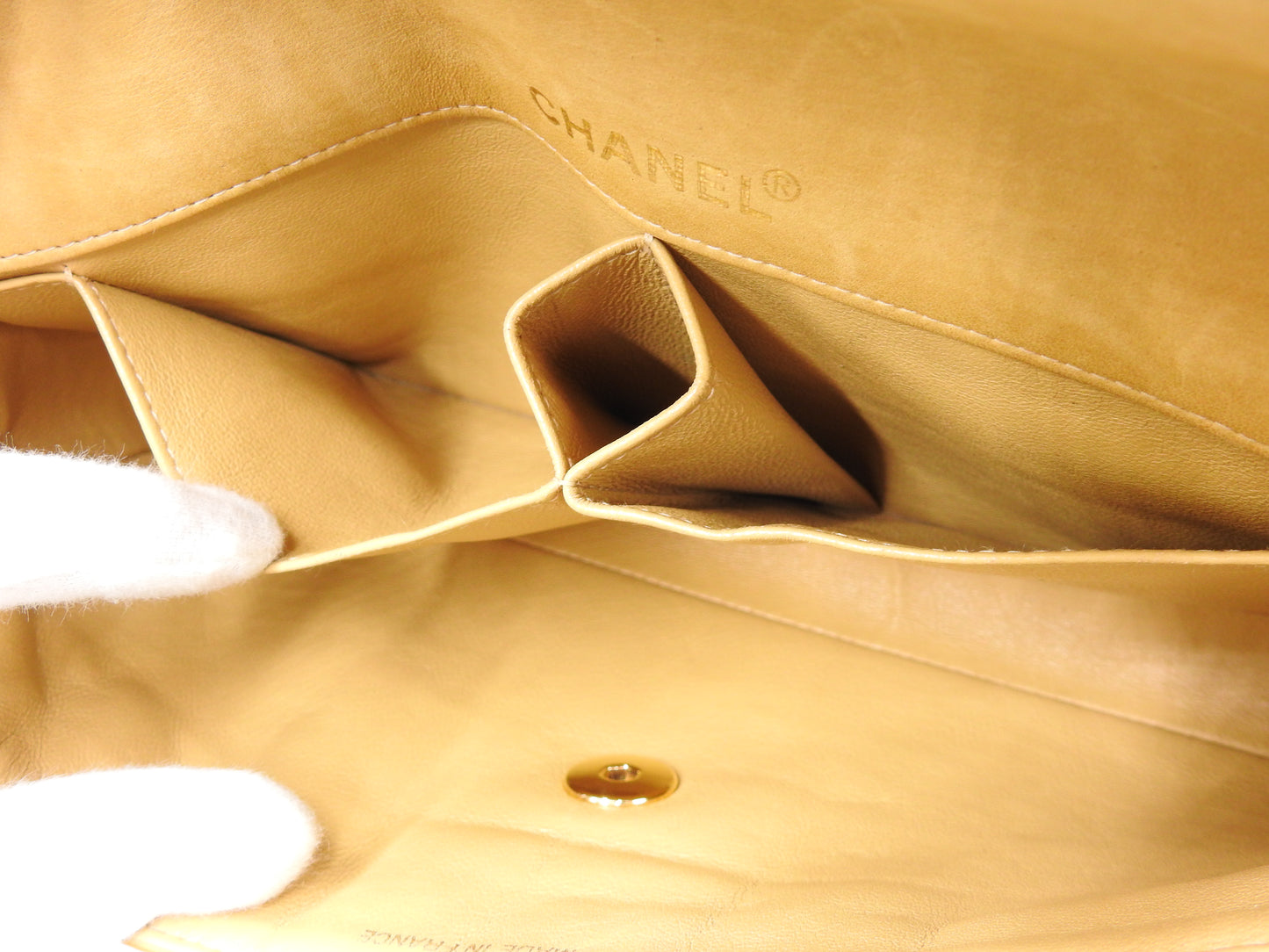 CHANEL Chocolate Bar Chain Shoulder Bag Lambskin Leather Beige Gold A15316