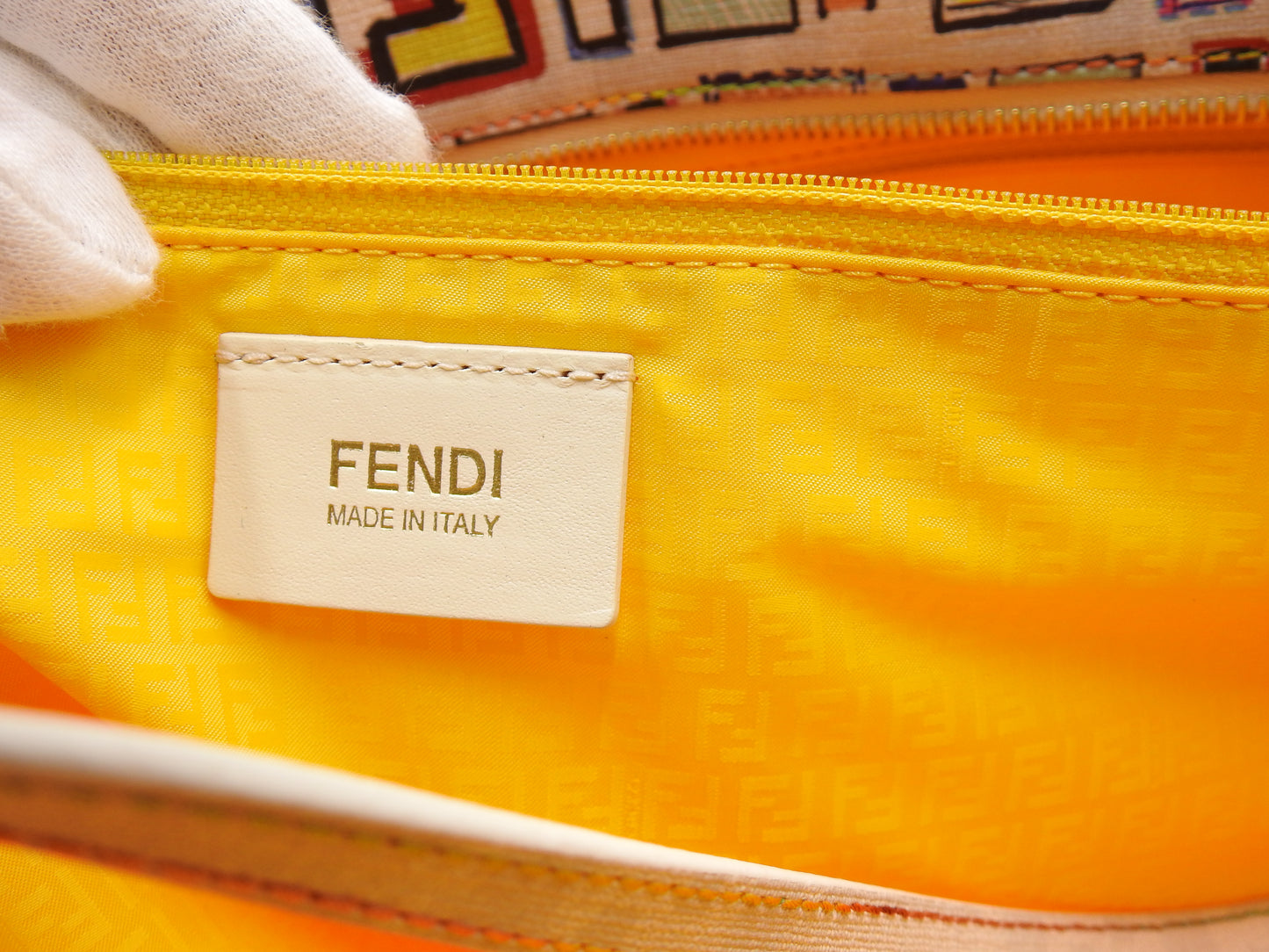 FENDI Zucca Toe Roll Bag Shoulder Bag PVC Canvas White Multicolor 8BH185