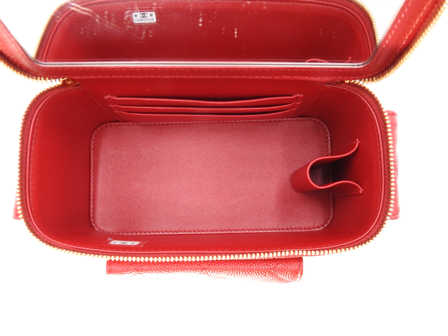 CHANEL CC Matelasse Top Handle 2way Chain Vanity Bag Caviarskin Red AP3017