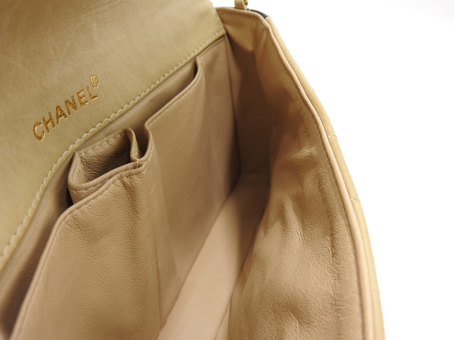 CHANEL Chocolate Bar Chain Shoulder Bag Lambskin Enamel Beige Black A15316