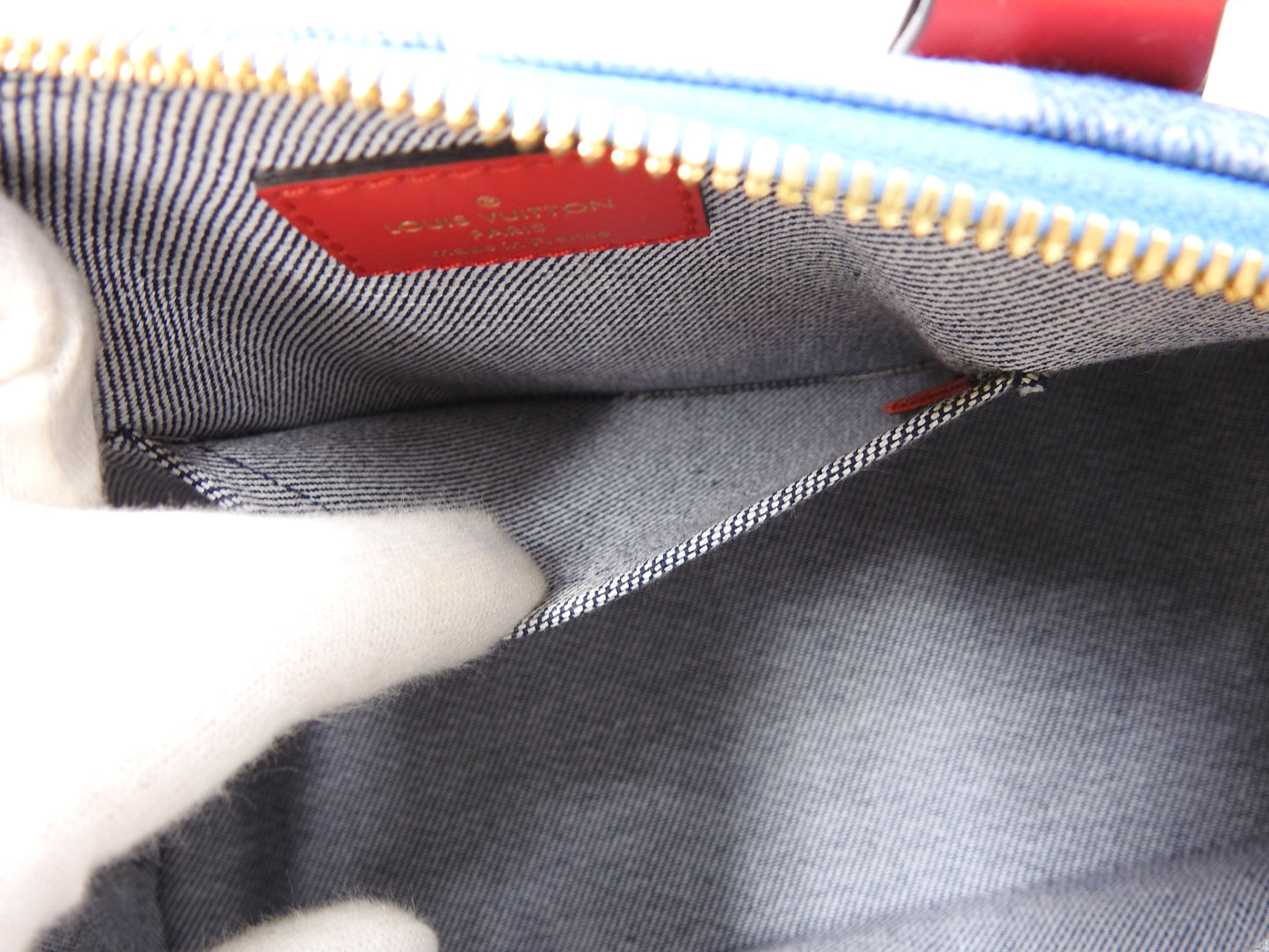 LOUIS VUITTON Monogram Denim Alma BB Shoulder Hand Bag Blue Red M45042